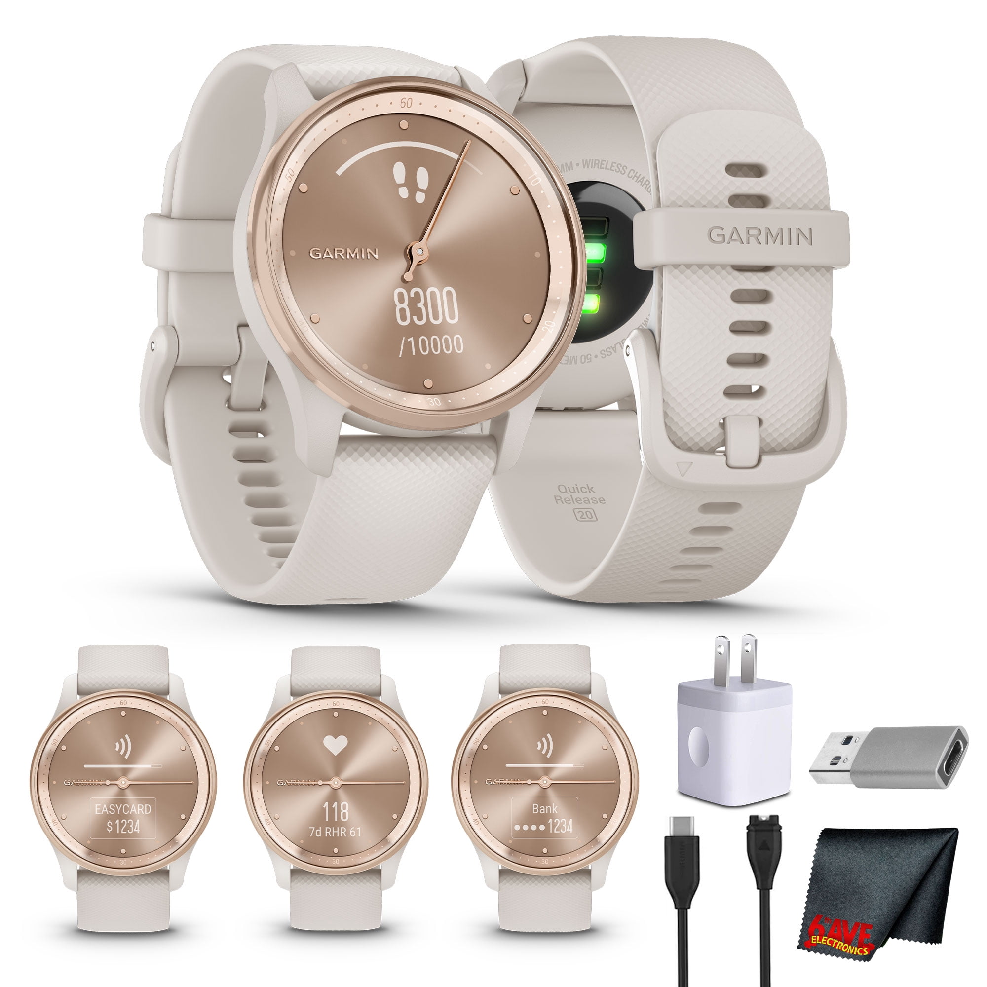 Garmin vivomove Trend Hybrid Smartwatch Peach Gold Steel Bezel - Ivory Case