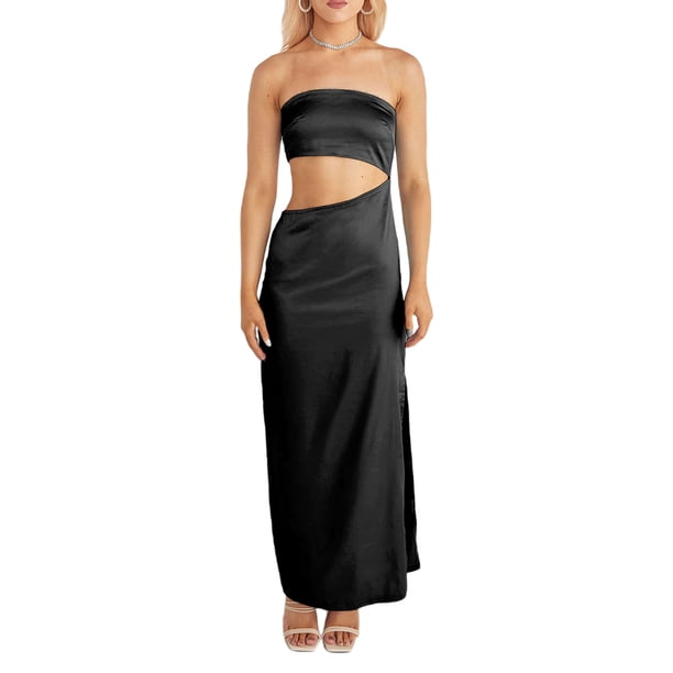 VISgogo, vestido de tubo informal para mujer, vestido largo a la moda de Color sólido con hombros descubiertos y abertura delgada VISgogo moda