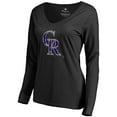 thumbnail image 2 of Women's Black Colorado Rockies Splatter Logo Long Sleeve V-Neck T-Shirt, 2 of 3