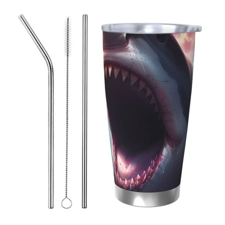 

Salouo Dramatic Shark Attack Print 20oz Tumbler with Lid Stainless Steel Vacuum Insulated Tumbler Durable Insulated Coffee Mug Thermal Cup with Splash Proof Sliding Lid-Straw Three-piece Set