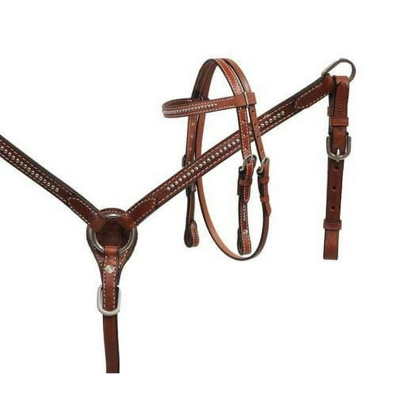 Showman Mini Size Leather Headstall & Breast Collar Set w/ Silver Studs