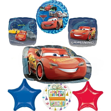 Anagram Cars Birthday Party Supplies 7pc Lightning McQueen Foil Balloon Bouquet Decorations