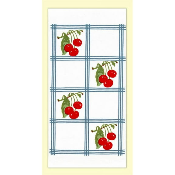 Red and White Kitchen Country Cherry Towel with Blue Tiles #VL74