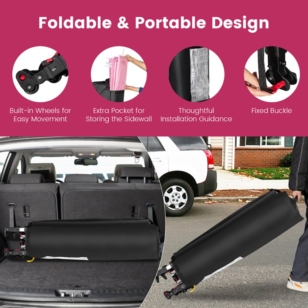 Aimee Lii 10 x 10 Feet Foldable Commercial Pop-up Canopy with Roller Bag and Banner Strip, Backyard Canopy Gazebo for Party Camping BBQ Events, Pink