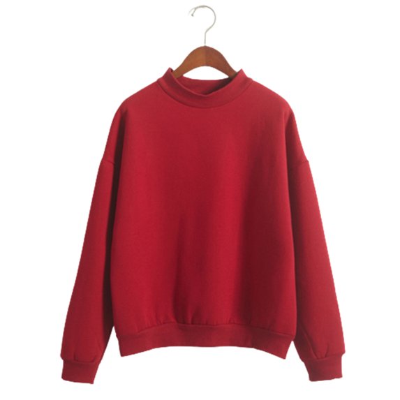 Women Spring Autumn Sweatshirt Solid Color Simple Design Pullover Shirt Tops S Big Red