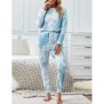 thumbnail image 3 of Womens tie Dye pijamas Set 2 unidades crewneck manga larga Tops cordón Pantalones ropa de dormir loungewear skyblue L, 3 of 6