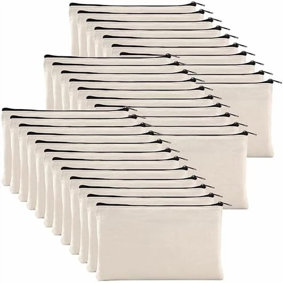 32 Pack Canvas Zipper Pouch, 8x5 Inches Blank DIY Craft Pen Pencil Case Multipurpose Makeup Bags for Cosmetic, Invoice Bill, Travel Toiletry, Black Zippers$$Art & Craft