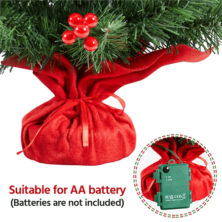 Topeakmart 3ft Prelit Tabletop Christmas Tree with 50 LED Warm Toned Lights Red Berries, Green