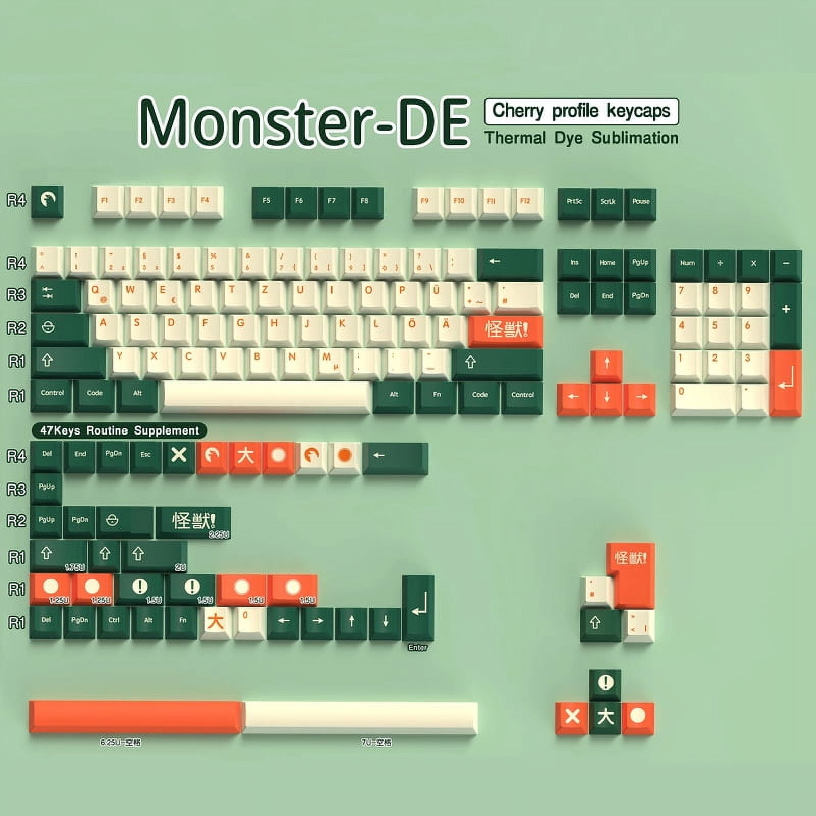 German keyboard keycaps Cherry Profile PBT Sub Dye ISO Layout DE Keycaps 136-156 Keys For Mechanical Keyboard 7U Space