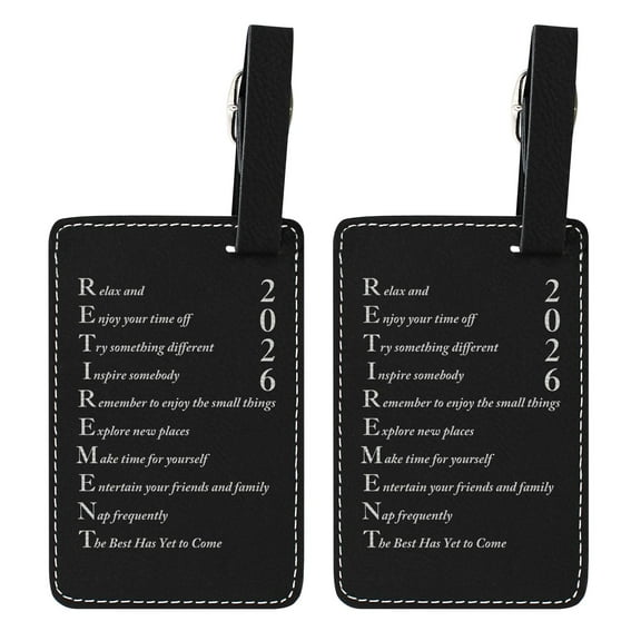 Retirement Gifts for Men 2026 Retirement Poem 2-Pack Laser Engraved Leatherette Luggage Tags Black
