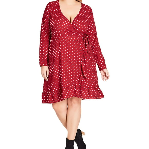 City Chic Womens Polka Dot Wrap Dress, Red, Plus Size, XS/14W