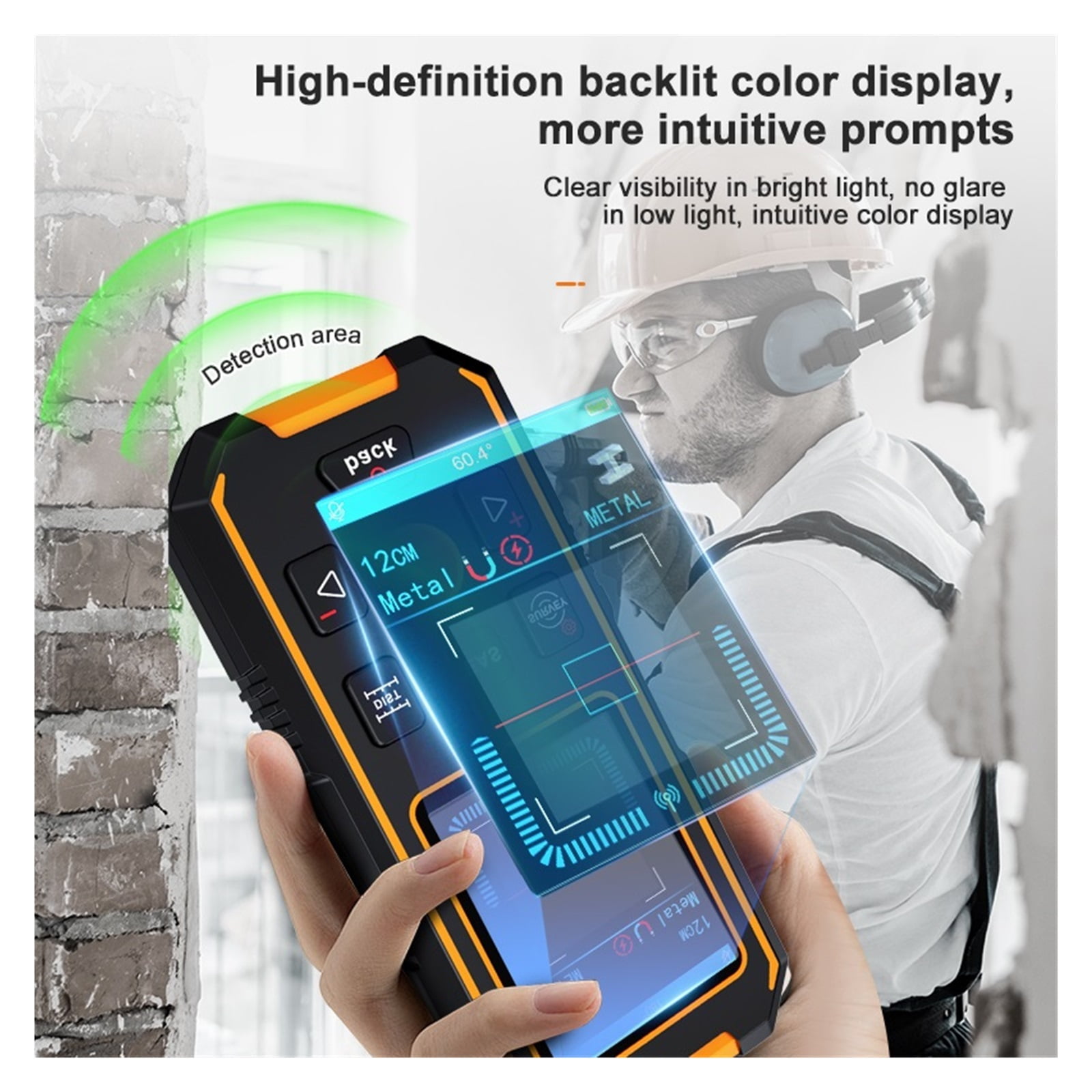 Handheld Wall Metal Detector Scanner with Positioning Hole Wooden AC Wires Metal Pipes Rebars ,Accurate Readings