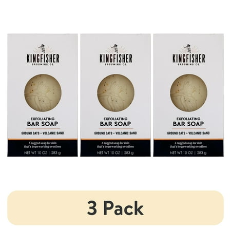 (3 pack) Kingfisher Co. Men's Exfoliating Bar Soap, Sandalwood and Black Pepper, 10 oz