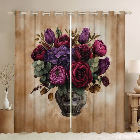 Manfei Boys Girls Chic Floral Rose Black Out Curtains,Vintage Aesthetics Curtains Pack of 2 (42x63 Each),Exotic Style Bedroom Curtains,Luxury Bedroom Decor