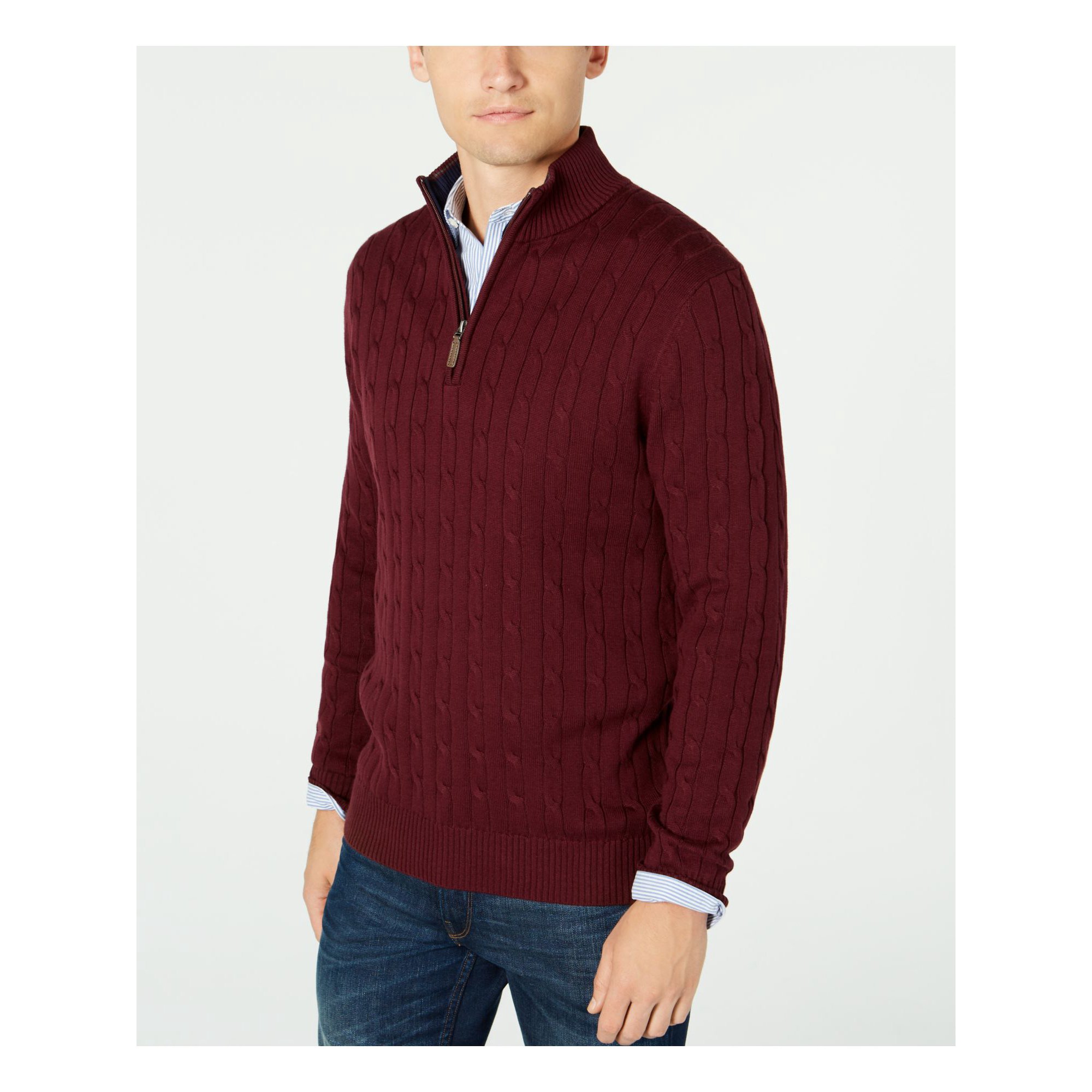 CLUBROOM Mens Burgundy Long Sleeve Classic Fit Quarter-Zip Pullover Sweater  XL - Walmart.com
