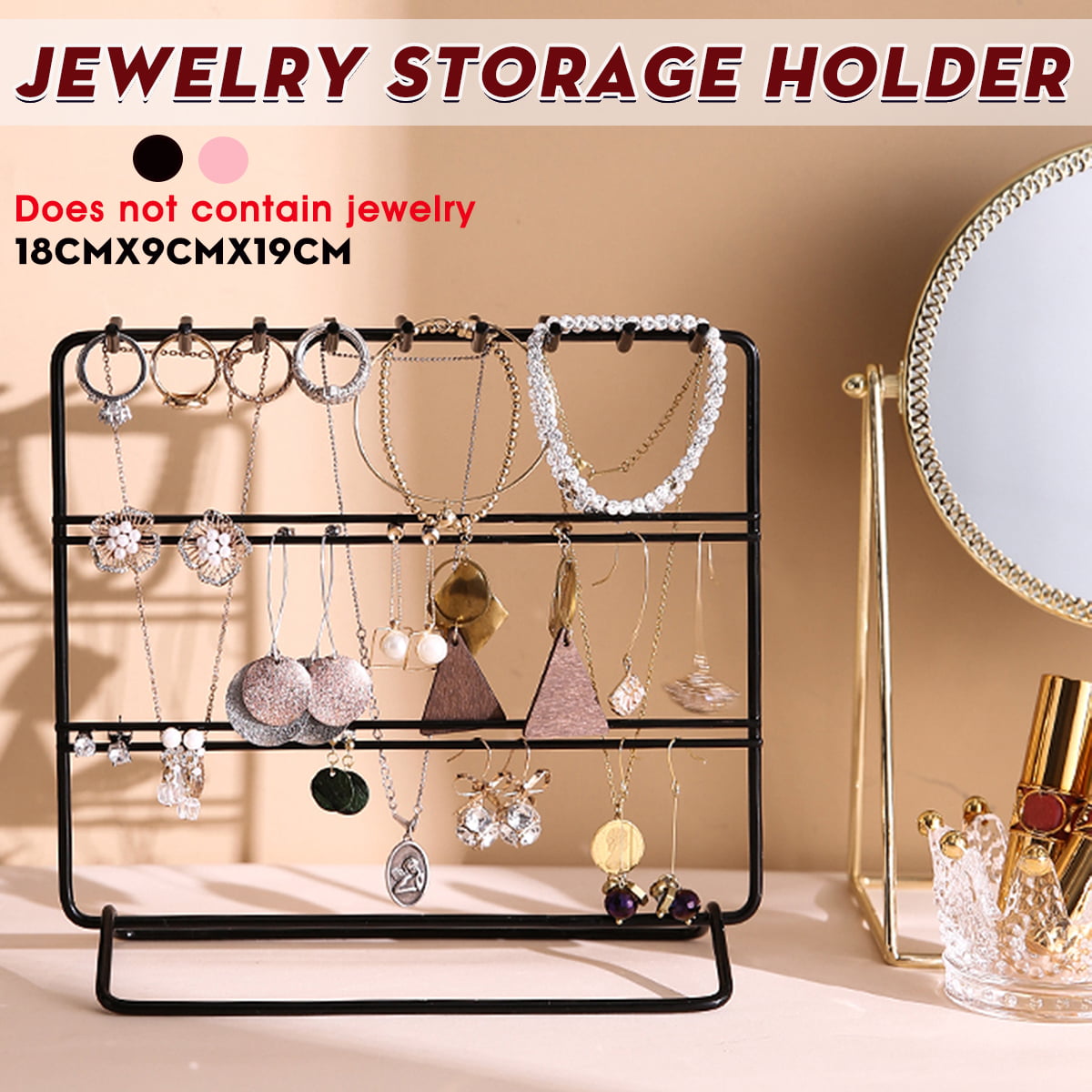 Jewelry Organizer Stand Earring Necklace Ring Storage Holder Display Rack Hook 