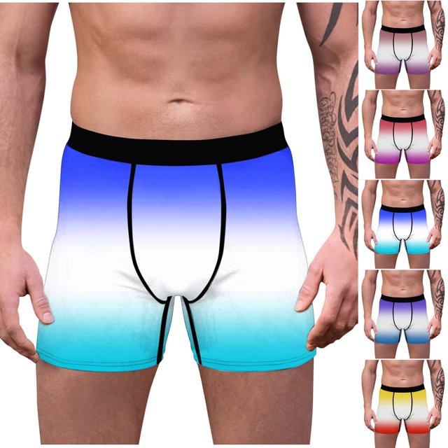 ylioge 2 Pack Mens Underwear Boxer Briefs Casual Mid Waisted Stretchy Gradient Printed Breathable Basic Comfort Full-Coverage Boxers