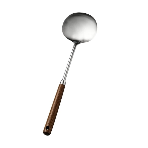 BPPEG Round Stainless Steel Slotted Spatula with Wooden Handle, Non-Slip Heat-Resistant Kitchen Turner for Burgers Eggs Stir-Frying, Metal Spatulas for Kitchen Use