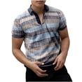 thumbnail image 2 of DDAPJ pyju Golf Shirts for Men Dry fit Sports, Mens Fashion Polo Shirts Color Block Striped Print Short Sleeve Collared T-shirt Moisture Wicking Performance Polo Shirts Flash Deals Today Blue S, 2 of 3