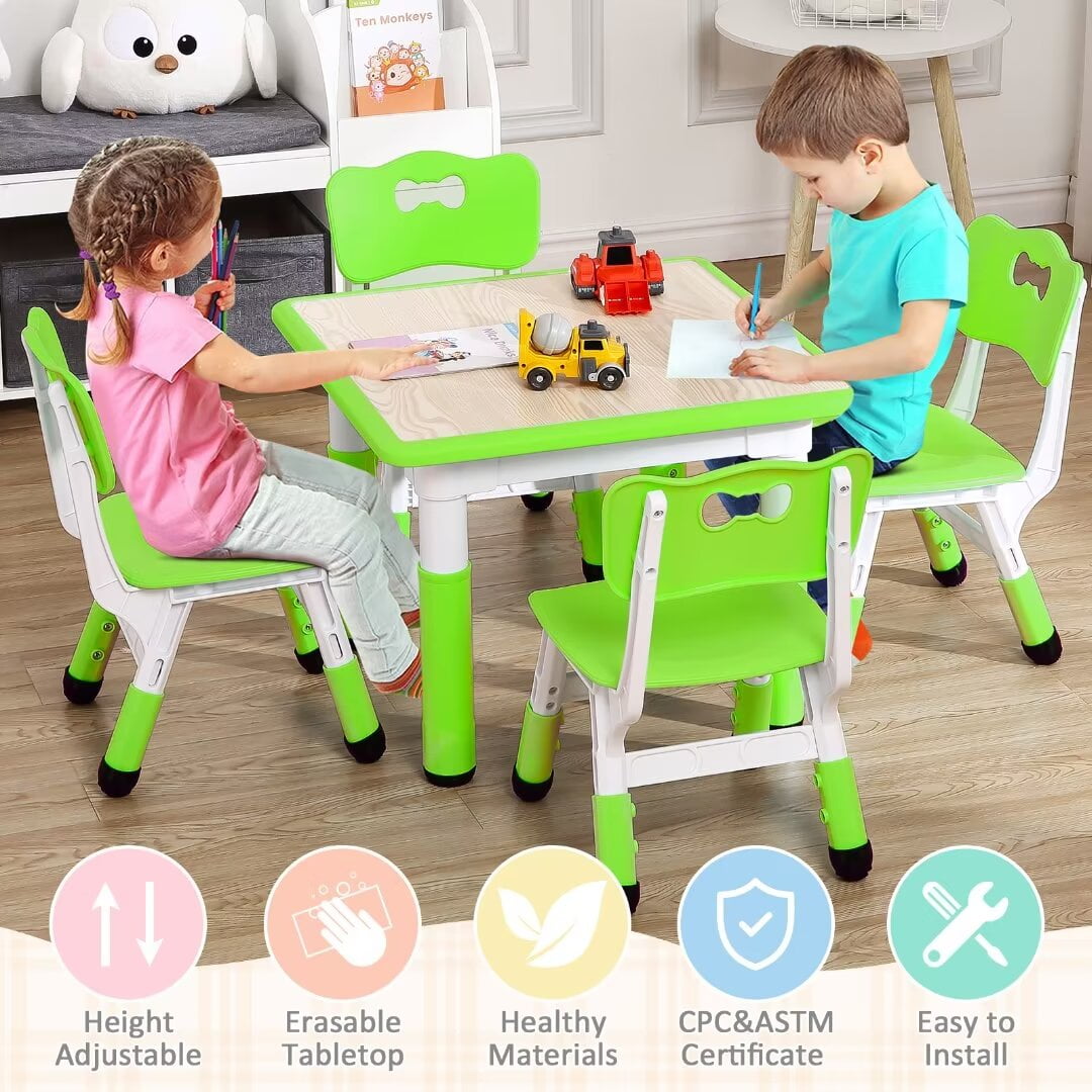 Kids Indoor Activity Table 4 Chairs Set Height Adjustable Ages 2 10 Non Slip Walmart