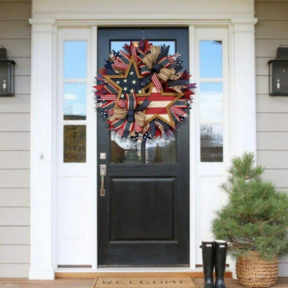 Wreath for Front Door, Patriotic Wreath for Indoor Outdoor, Home Office Wall Holiday Wreath Flag Wreath Decor