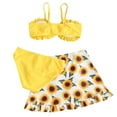 thumbnail image 2 of Hienoo Girls 3-Piece Swimsuit Bikini Set with Sunflower Print Cover Up Skirt, Sizes 7-14, 2 of 7