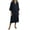 Navy, variant on Cotton Linen Shirt Dress 3/4 Bell Sleeve Lapel V Neck Button Down Midi Dress Casual Loose Fit Pleated Tunic Dress Sundress