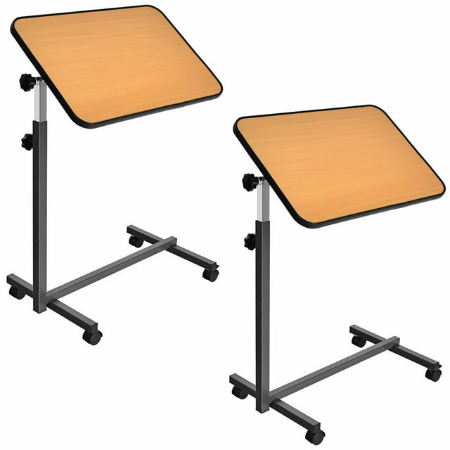Gymax Ensemble de 2 Tables Roulantes sur Lit Bureau d'Ordinateur Portable Inclinable Naturel