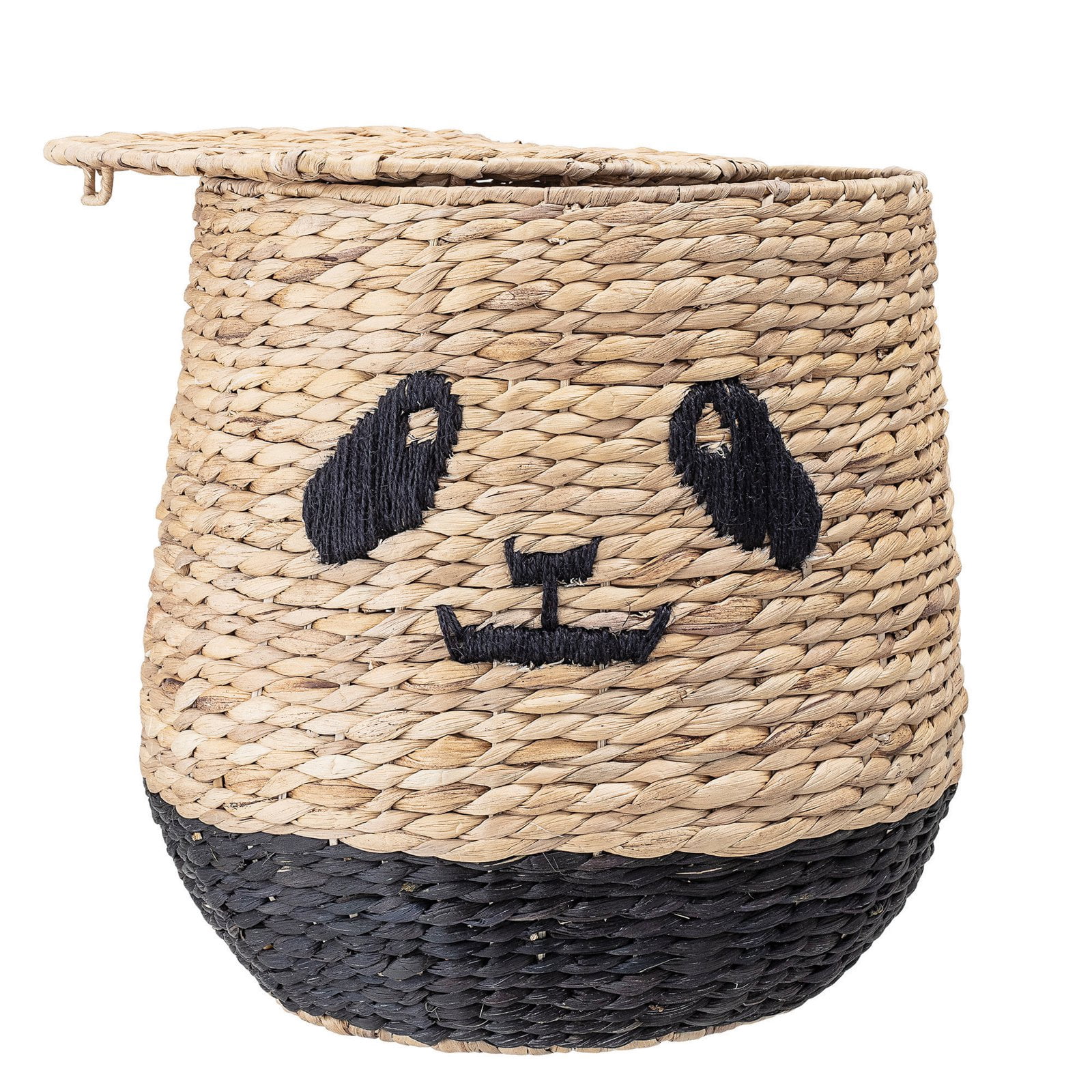 Bloomingville Handwoven Beige & Black Panda Face Rattan Basket with Lid