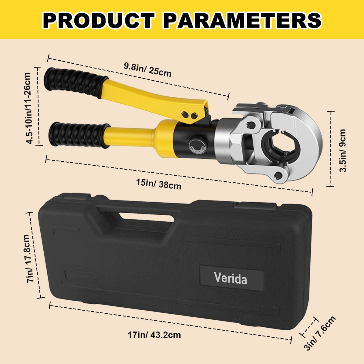Hydraulic Crimping Tool Pro Press Copper Pipe Crimper, 10 Ton Plumbing Tool with 11 Pairs of Dies for Copper Stainless Steel PEX Aluminum-Plastic Pipes