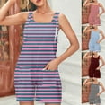 thumbnail image 6 of Womens Romper Shorts for Summer with Pockets Stripes Color Block Sleeveless Overalls Shorts Jumpsuits Outfits White,S, 6 of 6