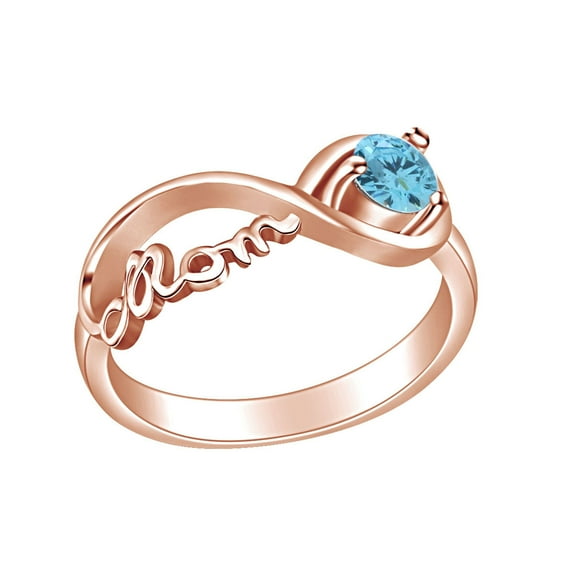 AFFY Mother's Day Jewelry Round Shpe Simulated Aquamarine Mom Infinity Ring 14k Rose Gold Over Sterling Silver