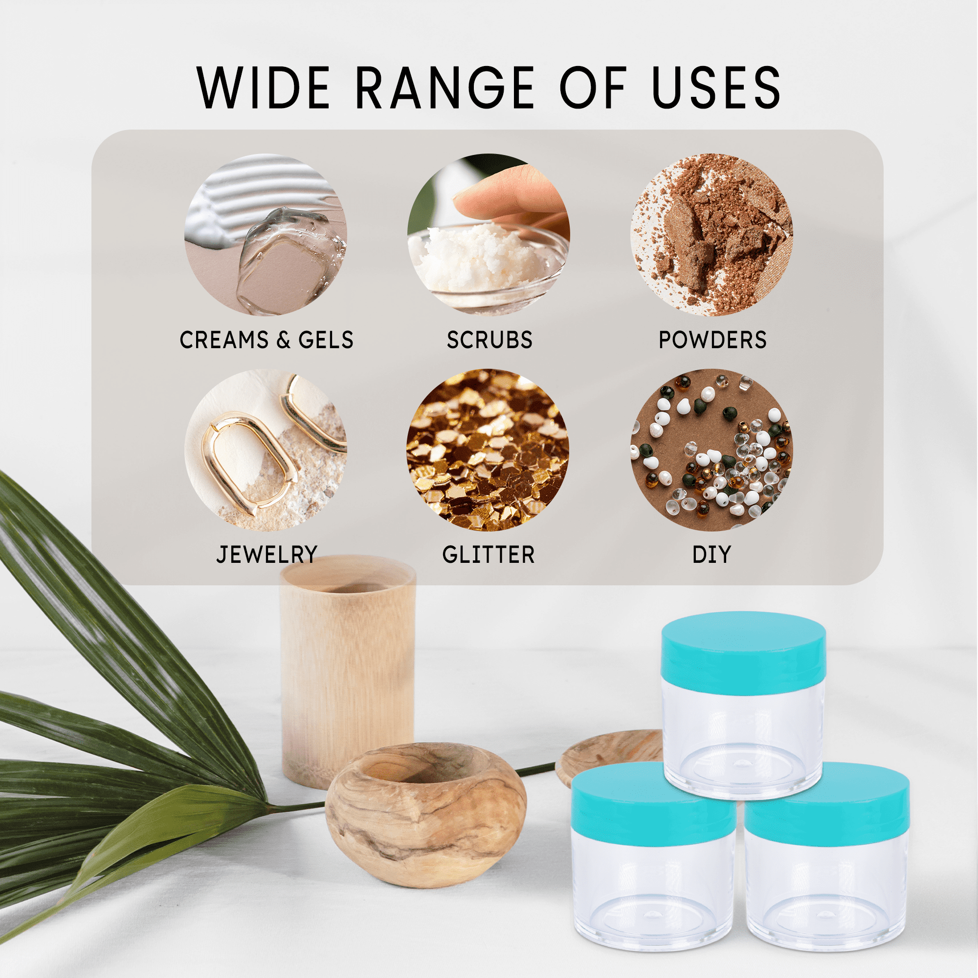 Beauticom 30 Pieces High Quality 30 Gram 30 ml (1 oz) Clear Round Acrylic Cosmetic Product Sample Travel Jars (Teal Lids)