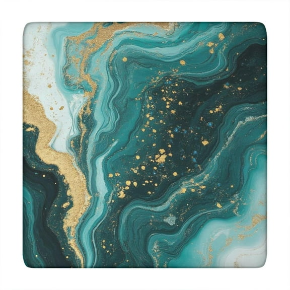 Teal Gold Marble Pattern Square Fitted Tablecloth with Elastic Edge,Square Table Cover,Washable Elastic Table Cover for Home Kitchen Party Decor 34"x34"