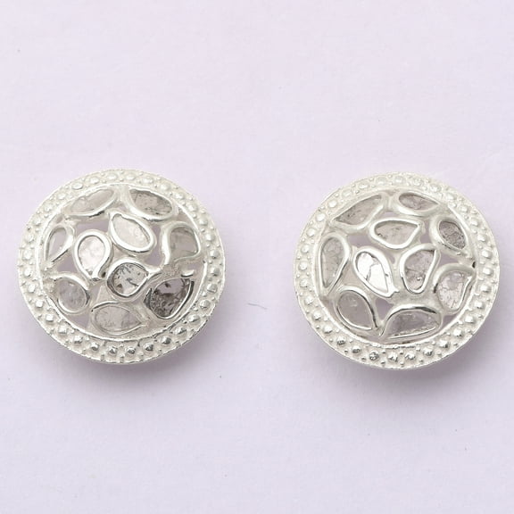 0.70 CTW Natural Diamond Polki Round Studs 925 Sterling Silver Platinum Plated Everyday Handmade Slice Diamond Earrings