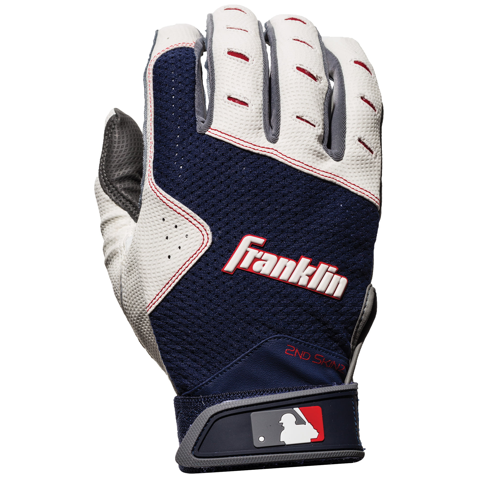 Franklin Sports 2nd Skinz XT Adult Batting Gloves, Medium - Gray/Navy