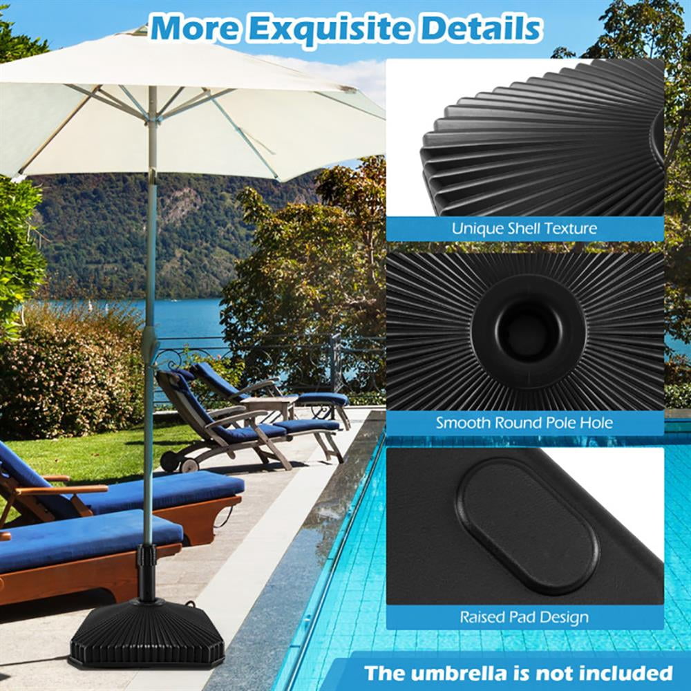 Topcobe Fillable Umbrella Base with Shell Texture and 3 Coupler Sizes, Outdoor Umbrella Bases for Patio Backyard Garden Pool Deck-Black