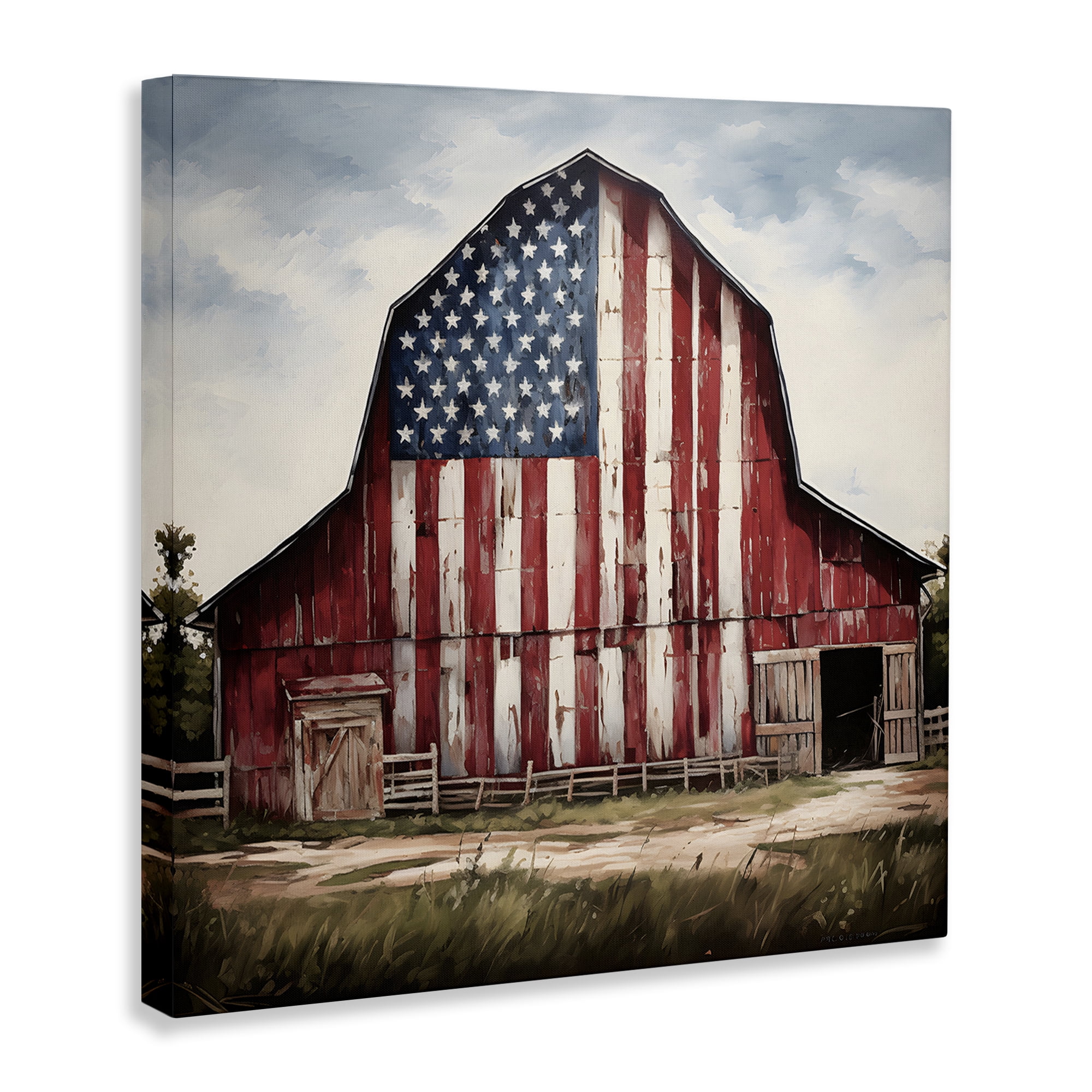 Stupell Industries Americana Barn View Landscape Painting Gallery Wrapped Canvas Art Print Wall Art, 30 x 30