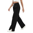 thumbnail image 4 of Women's High Waist Drawstring Casual Wide Leg Pants With Split Hem And Pockets, 4 of 7