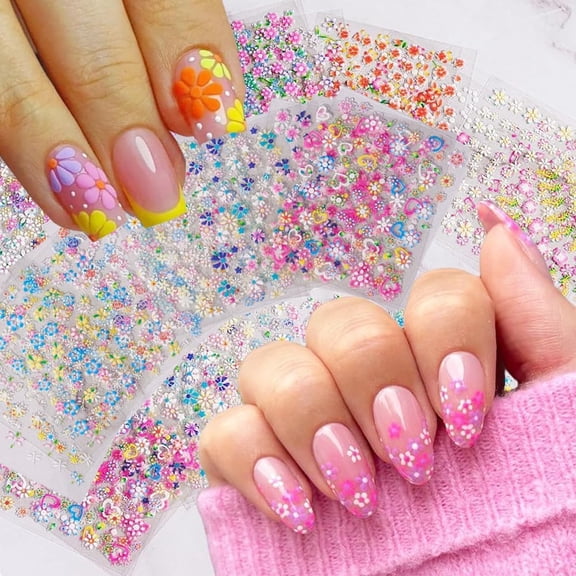 RAGUPEL 30 Sheets Flower Nail Stickers for Nail Art,3D Self-Adhesive Colorfull Small Flower Nail Decals Nail Supplies Nail Art Design Accessories for Women&Girls Manicure Diy Decoration