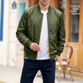 thumbnail image 4 of Jackets for Men, Baseball Collar Zip Up Bomber Jacket for Men, Lightweight Windbreaker, Arm Zip, Side Snap, Hand Pockets, Street Travel Daily Outerwear, 4 of 9