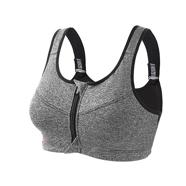 Graflsoa High-Impact Front-Zip Sports Bra with Adjustable Back Closure, Moisture-Wicking, Removable Padding, Full Cup Support for Yoga, Running, and Fitness - Grey XL