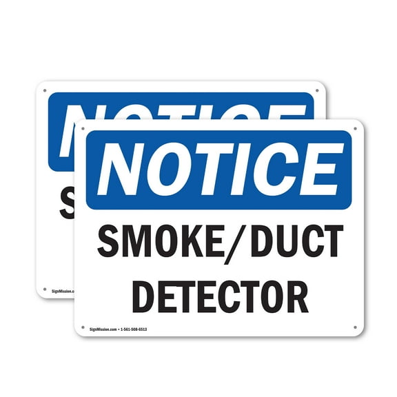 (2 Pack) Smoke Duct Detector OSHA Notice Sign 18 Inch X 12 Inch Indoor / Outdoor Rust-Free Aluminum Metal Signs for Workplace, Workshop, and Construction Site, Made in the USA