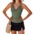 thumbnail image 3 of Push Up Tankini Swimsuits for Women 2 Piece V-Neck Tankini Swimwear Top with Swim Skirts Color Blocked String Bathing Suits, 3 of 9