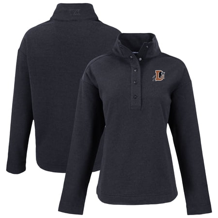 Women s Cutter & Buck Black Durham Bulls Hunts Point Eco Textured Fleece Recycled Half-Snap Sweatshirt
