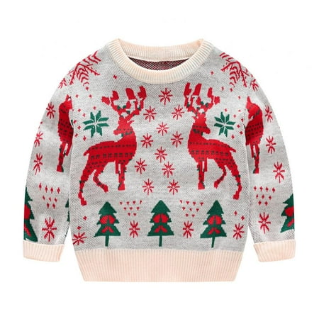

Toddler Baby Girl Boy Christmas Sweater Long Sleeve Warm Jacket Pullover Sweatshirt Coat Reindeer Elf Cartoon Sweatshirts Tops 2-10 Years