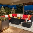 thumbnail image 3 of Devoko 8 Pieces Fire Pit Seating, Outdoor Sectional Rattan Sofa Patio Conversation Set with 50,000 BTU Propane Fire Pit Table, Red, 3 of 7