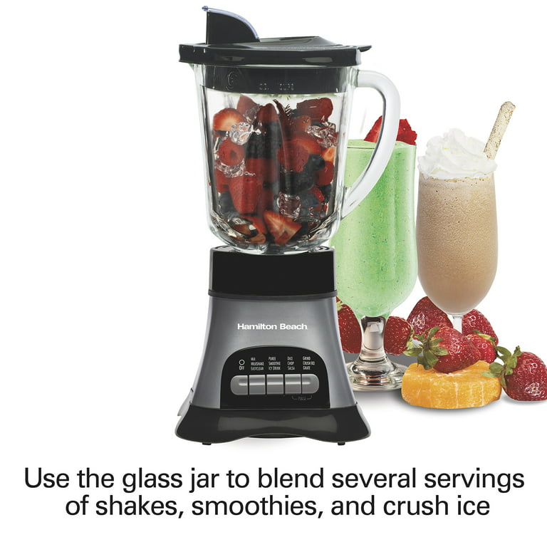  Hamilton Beach Blender for Shakes and Smoothies & Food  Processor Combo, With 40oz Glass Jar, Portable Blend-In Travel Cup & 3 Cup  Electric Food Chopper Attachment, 700 Watts, Gray & Black (