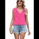thumbnail image 2 of Camisa de Sin Mangas con Cuello en V, Plisada, con Volantes, Holgada, para Mujer, Color Rosa Rojo, Talla S, 2 of 7