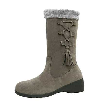 

Womens Mid Calf Fuzzy Fleece Winer Snow Boots Waterproof Non-slip Warm Lined Fashion Winter Casual Suede Booties